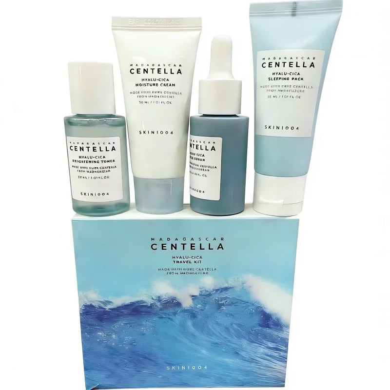 Centella HyaluCica Travel Kit,Brightening Toner, Blue Ampoule Serum,Night Sleeping Pack and Moisturizer Cream Skincare Mini Set CB DROPSHIPPING