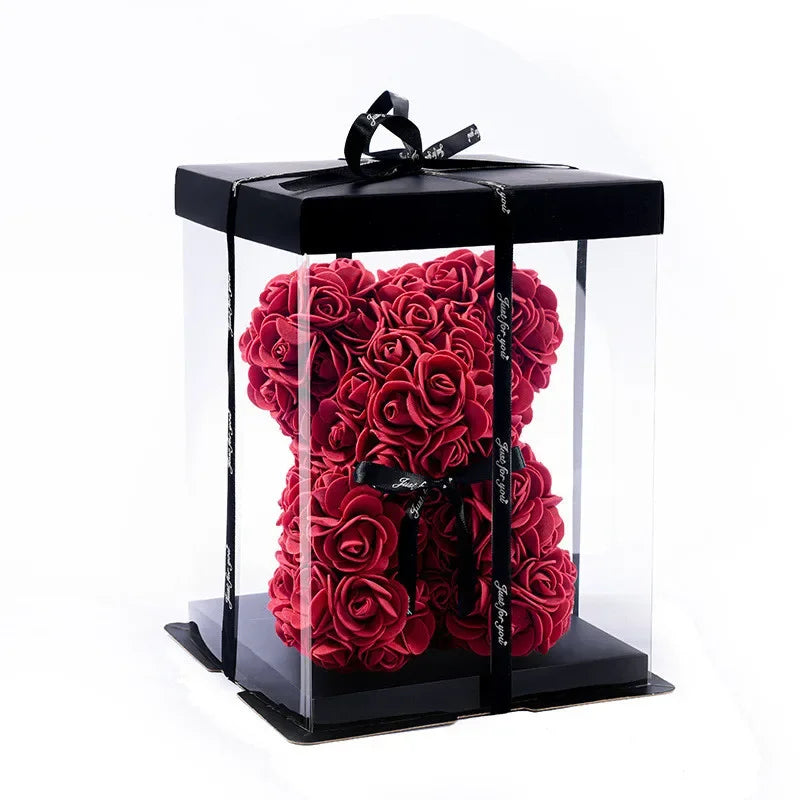 Fashion Artificial Rose Bear Gifts PE Eternal Rose Bear for Mom Mother's Day Birthday Valentine's Day Wedding Party Decoration