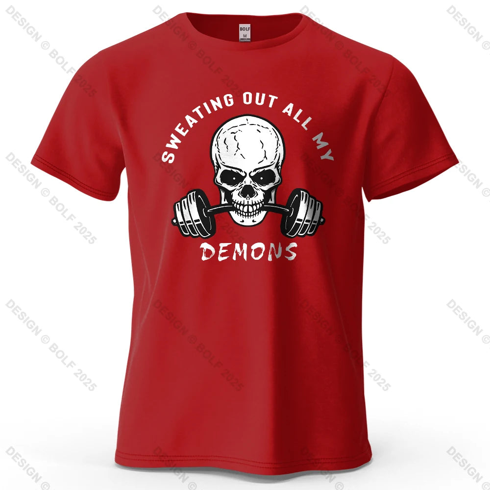Fitness Skull Motivated Printed Men's T-Shirt 100% Cotton Oversized Gym Graphic Tees for Women Tops Tees Casual Streetwear CB DROPSHIPPING