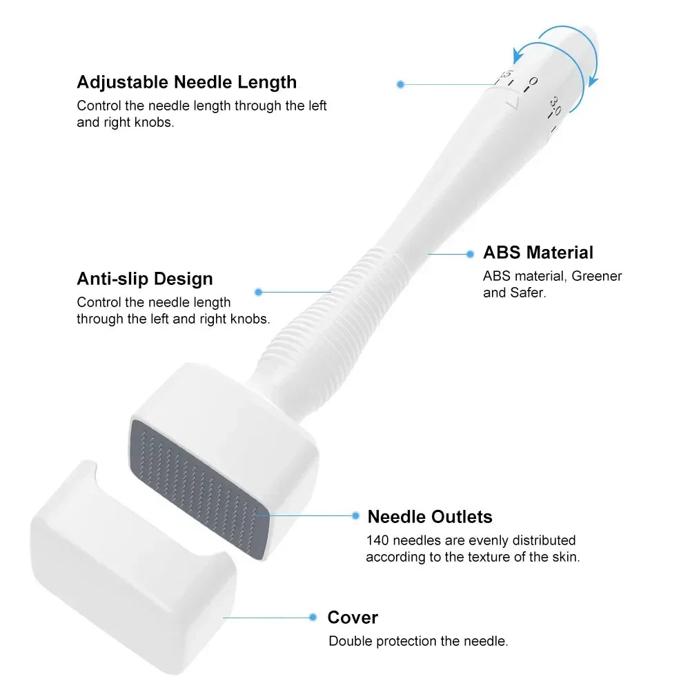 140A Derma Stamp Microneedling Face Roller Massager Adjustable Titanium Needle Length Skincare Beard Growth Scalp Hair CB DROPSHIPPING