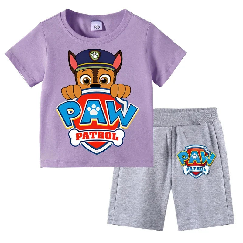 Paw Patrol Kids Set Boys Short Sleeve T-Shirt Top+Shorts 2-Piece Outfits Boys Cartoon Suit 3-8Years Children Clothes For Summer CB DROPSHIPPING