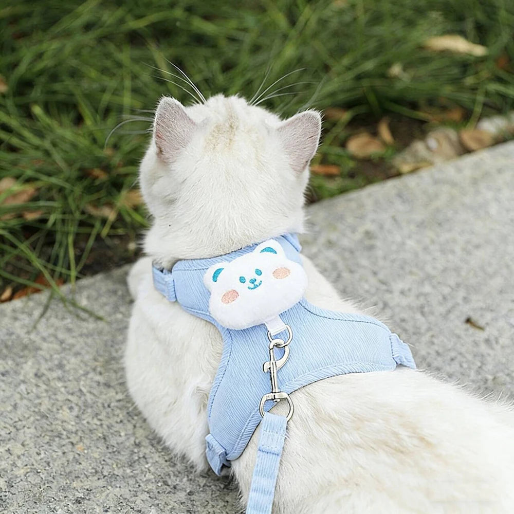 Cat Harness Leash Sets Adjustable Dog Harness for Small Dog Leash Breashable Cartoon Pet Harness Out Walking Dog Cat Accessories