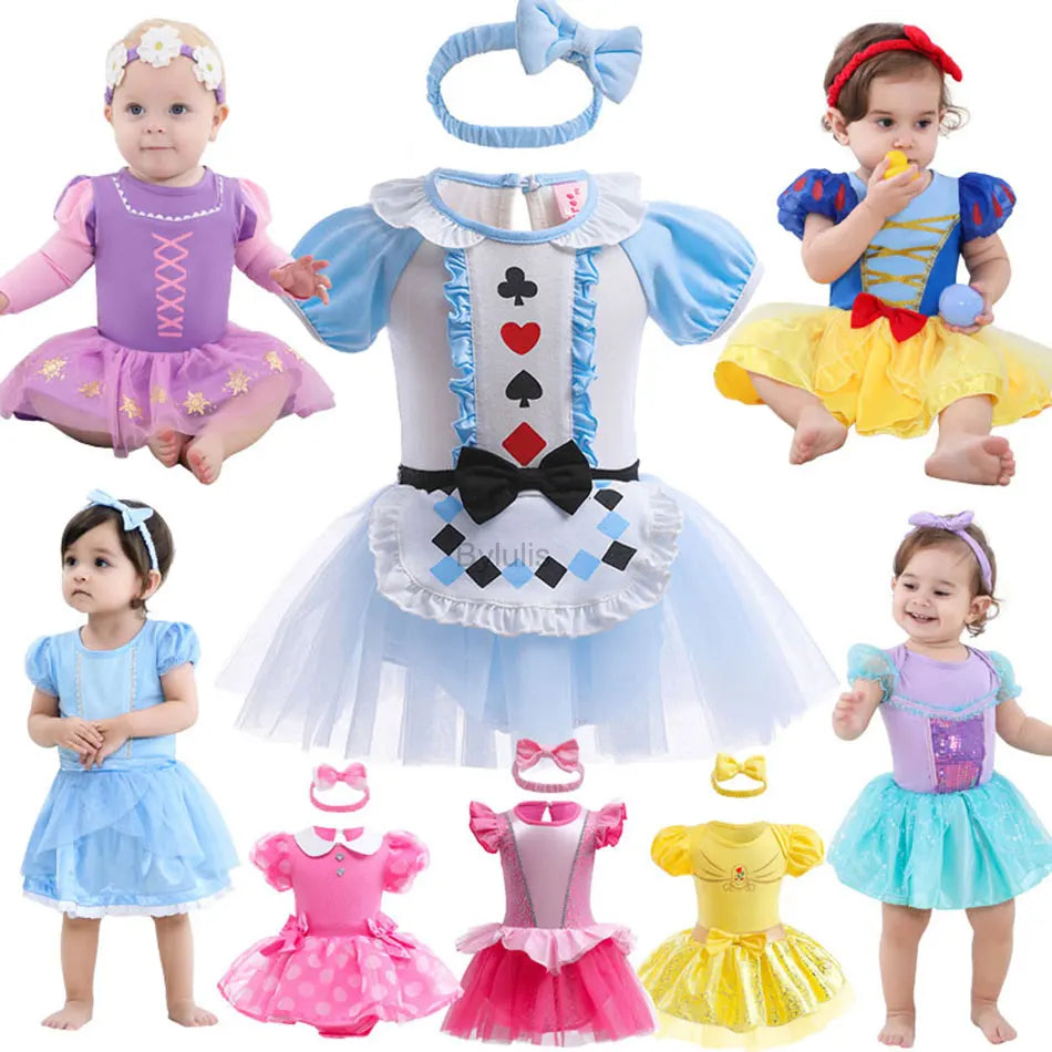 Baby Girls Costumes Kid Romper Tutu Dress with Headband Infant Baby Girl Princess Alice Clothes Aurora Belle Dress Party Costume CB DROPSHIPPING