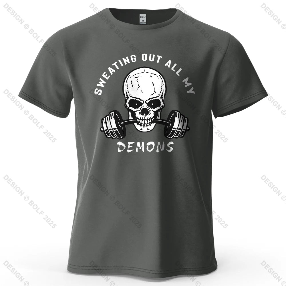 Fitness Skull Motivated Printed Men's T-Shirt 100% Cotton Oversized Gym Graphic Tees for Women Tops Tees Casual Streetwear CB DROPSHIPPING