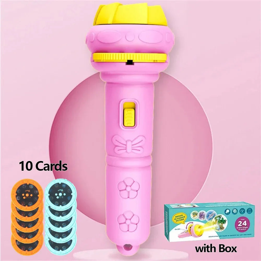 10 Cards Cartoon Projection Flashlight 80 Patterns Creative Children Flashlight Toy Projector Baby Toys Bedtime Story Book Toy CB DROPSHIPPING