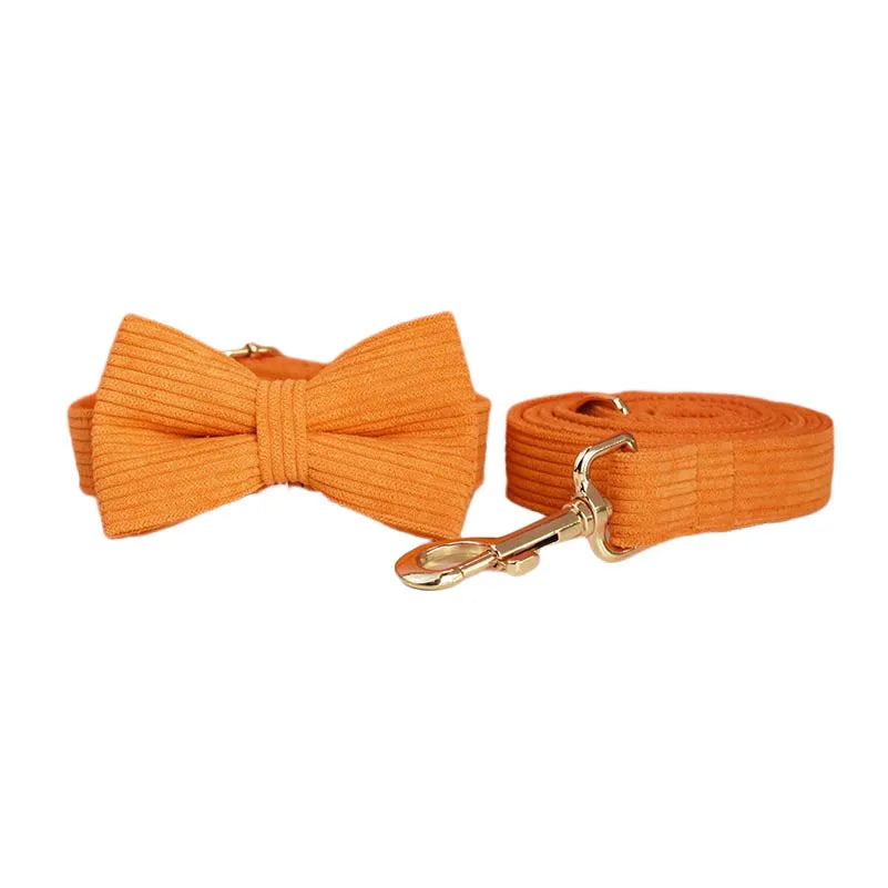 Orange Corduroy Dog Collar And Leash Set For Dogs Custom Engraved Nameplate Pet Supplies Dog Leash Corduroy11 CB DROPSHIPPING