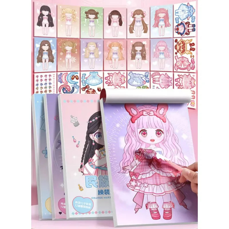 DIY Dress Up Sticker Girl Paper Doll Quiet Book Sweet Cool Girl Star Doll Change Clothes Scrapbook Craft Children's Makeup Book CB DROPSHIPPING