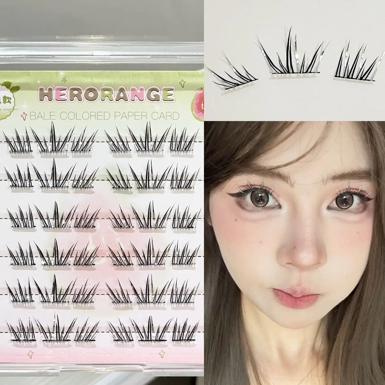 DIY Cluster Punk Silver Black Self-adhesive Glue Free False Eyelashes Segmented Thin Stems Halloween Makeup Girl Lashe Extension