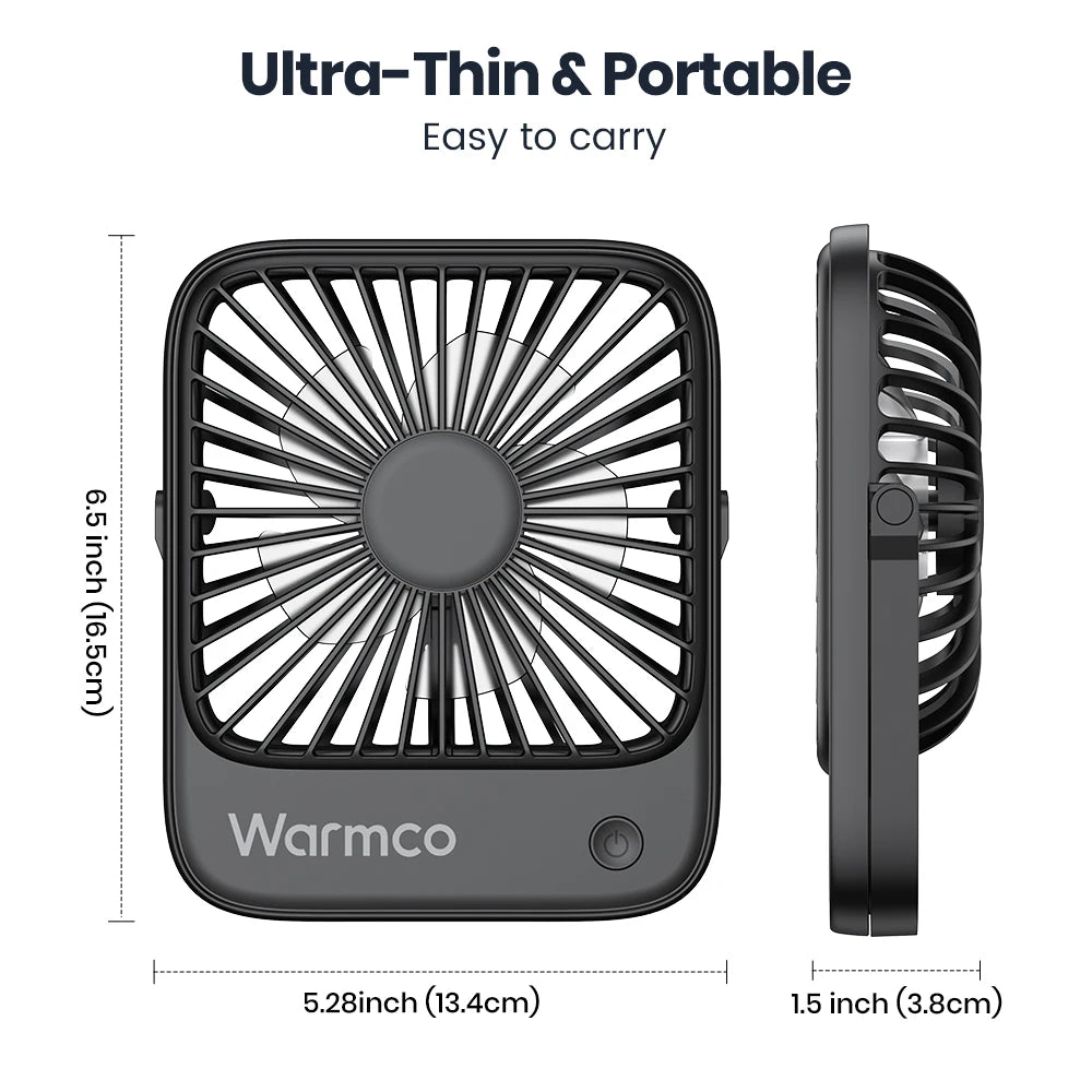 Warmco Mini USB Desk Fan Portable USB-C Fan 3-Speed Adjustable Quiet Small Personal Cooling Fan 180° Rotation for Home Travel