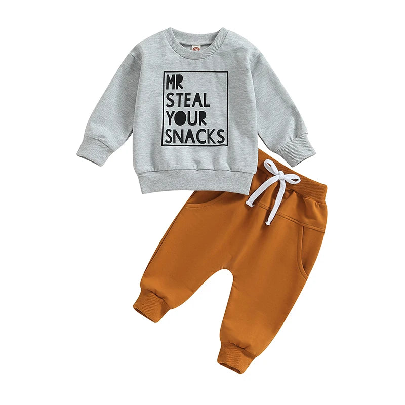 2PCS Toddler Boys Clothes Sets Long Sleeve Letter Print Sweatshirt Tops and Drawstring Pants Spring Fall lSets CB DROPSHIPPING