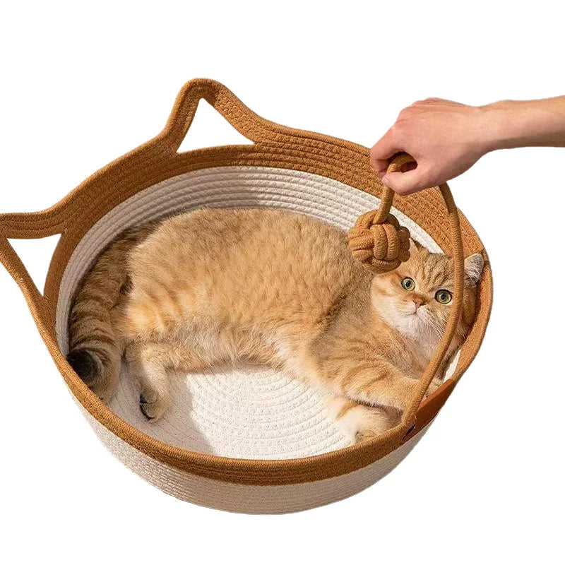 Pet Cat Bed Round Hand Woven Rattan Wear-resistant Cat Bed Summer Cooling Pet Bed Indoor Sleeping House Pet Products Accessories CB DROPSHIPPING