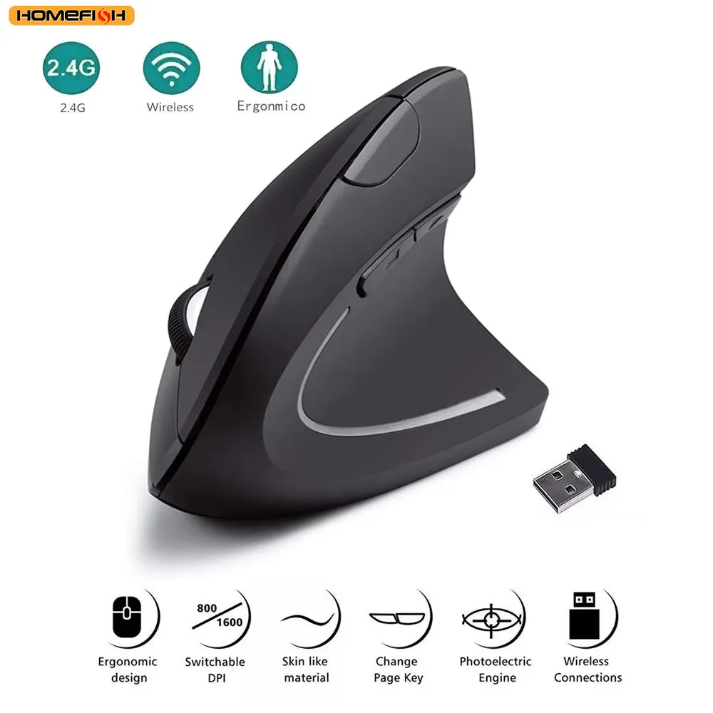 HOMEFISH Vertical Mouse Ergonomic 2.4GHz Wireless Optical Mice 3 Adjustable DPI 800/1200/1600 6 Buttons for Laptop PC Computer CB DROPSHIPPING