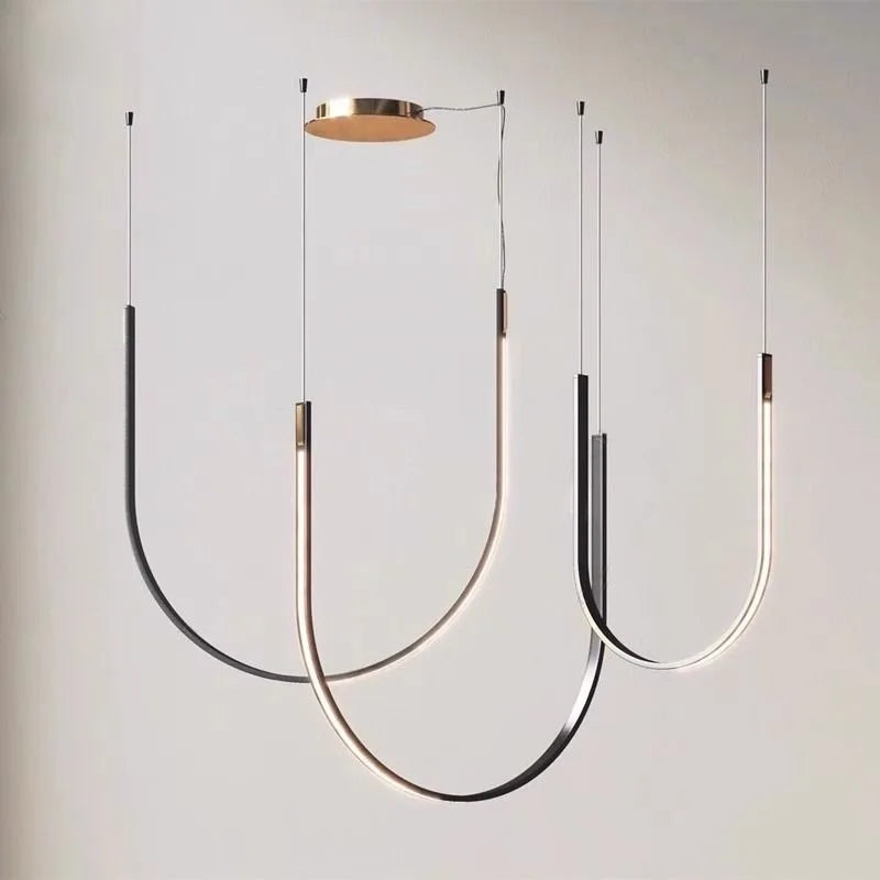 Living Room Study Modern New Lines U shaped Designer Restaurant Exhibition Hall Chandelier LED Industrial Wind Belt Creativity