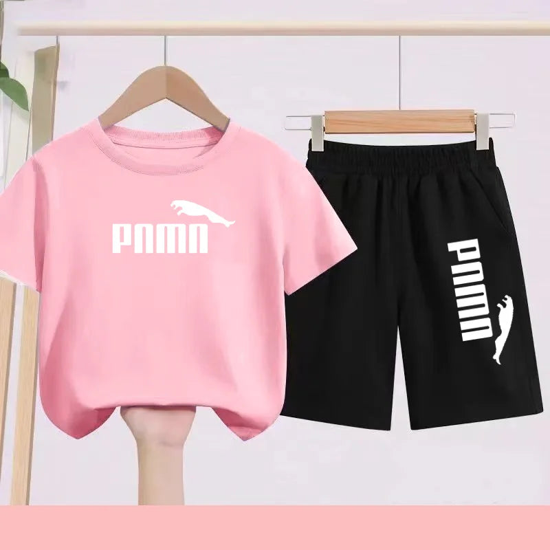 Summer 2 Piece Set 3-12 Age Children T-Shirt Letters Casual Short Sleeve+Shorts Boy Girl Comfortable Breathable Sportswear CB DROPSHIPPING