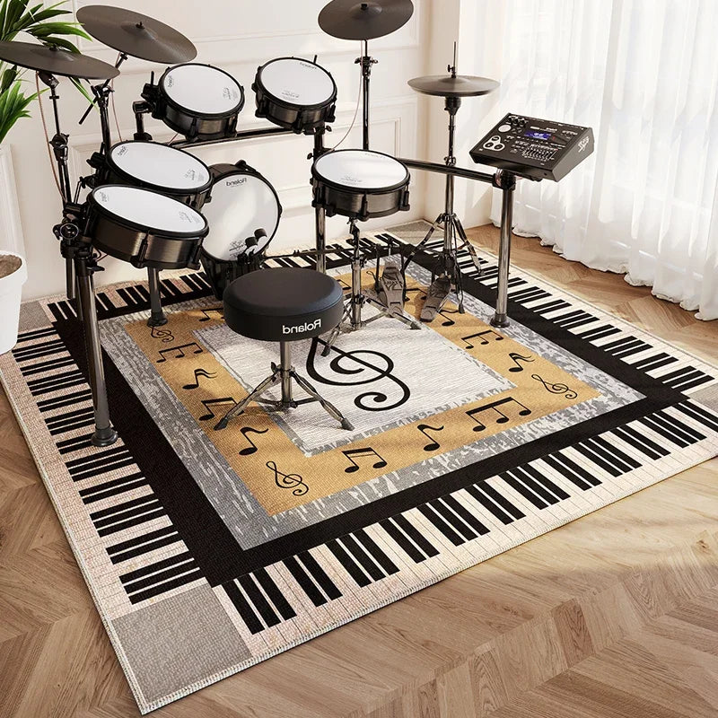 Modern Living Room Rug Home Decor Fashion Luxury Drum Abstract Music Symbol Black White Plaid Large Area Bedroom Decor Rugs
