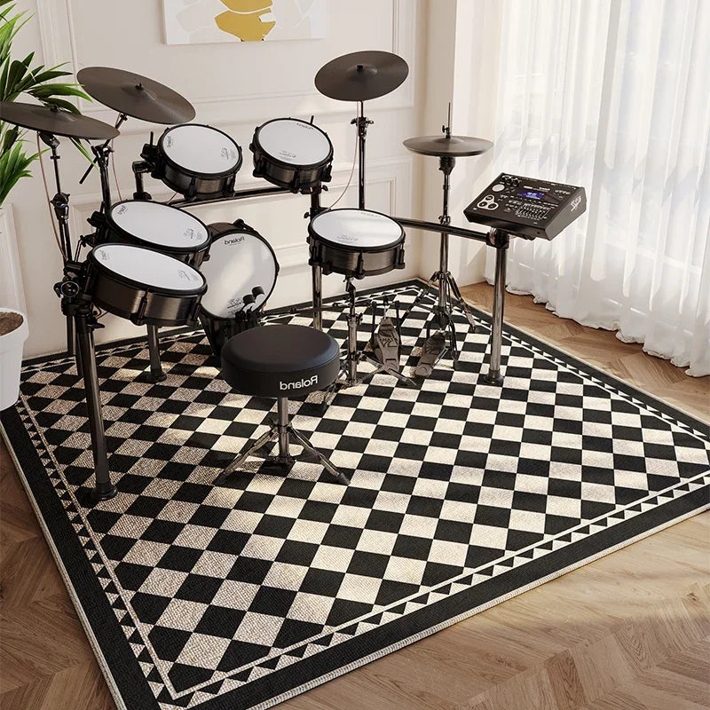 Modern Living Room Rug Home Decor Fashion Luxury Drum Abstract Music Symbol Black White Plaid Large Area Bedroom Decor Rugs