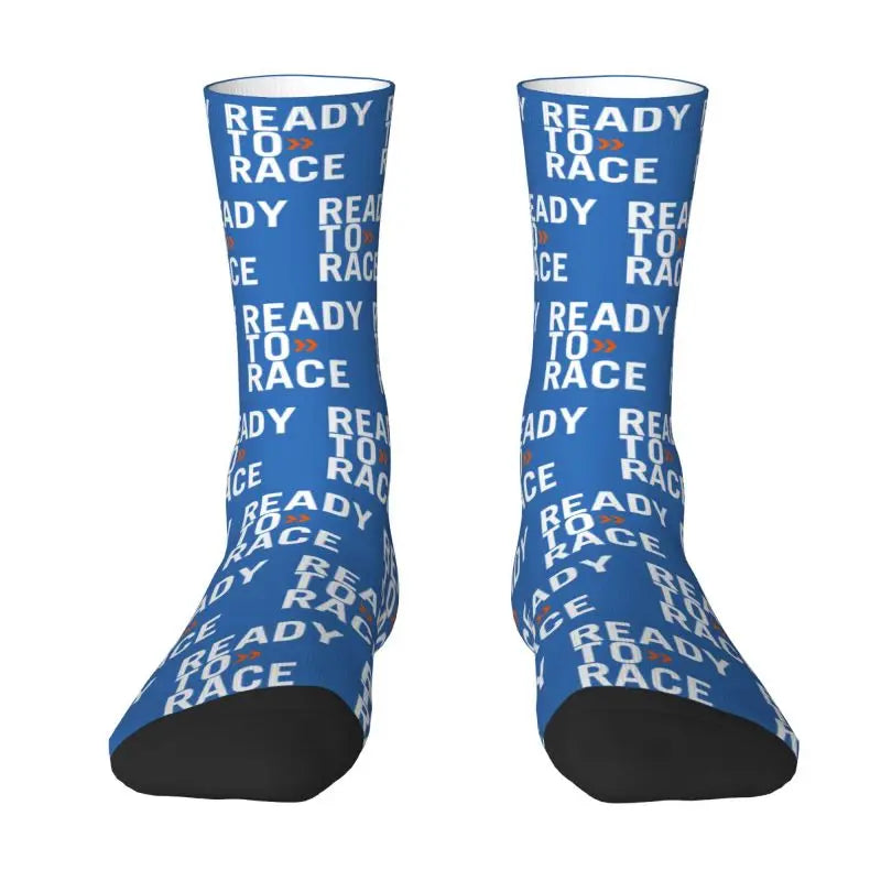 Custom Ready To Race Logo Crew Socks Unisex Cool 3D Print Racing Sport Motorcycle Rider Dress Socks