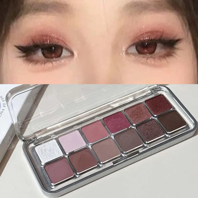 Eye Contour Makeup 12color Eyeshadow Palette Soft Matte Grey Pink Eyeshadow High Pigment Wine Red Brown Eye Shadow for Daily Use CB DROPSHIPPING