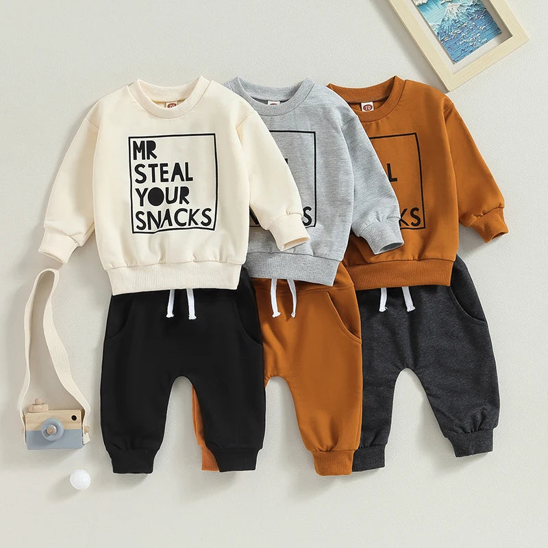 2PCS Toddler Boys Clothes Sets Long Sleeve Letter Print Sweatshirt Tops and Drawstring Pants Spring Fall lSets CB DROPSHIPPING