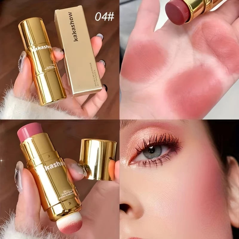 Double Head Powder Blusher Stick, Multi-use Cream Blush Stick with Sponge Tip, Long-lasting Natural Cheek Tint, Portable Makeup CB DROPSHIPPING