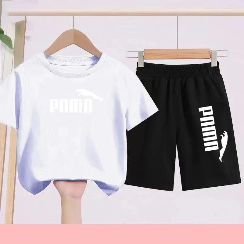 Summer 2 Piece Set 3-12 Age Children T-Shirt Letters Casual Short Sleeve+Shorts Boy Girl Comfortable Breathable Sportswear CB DROPSHIPPING
