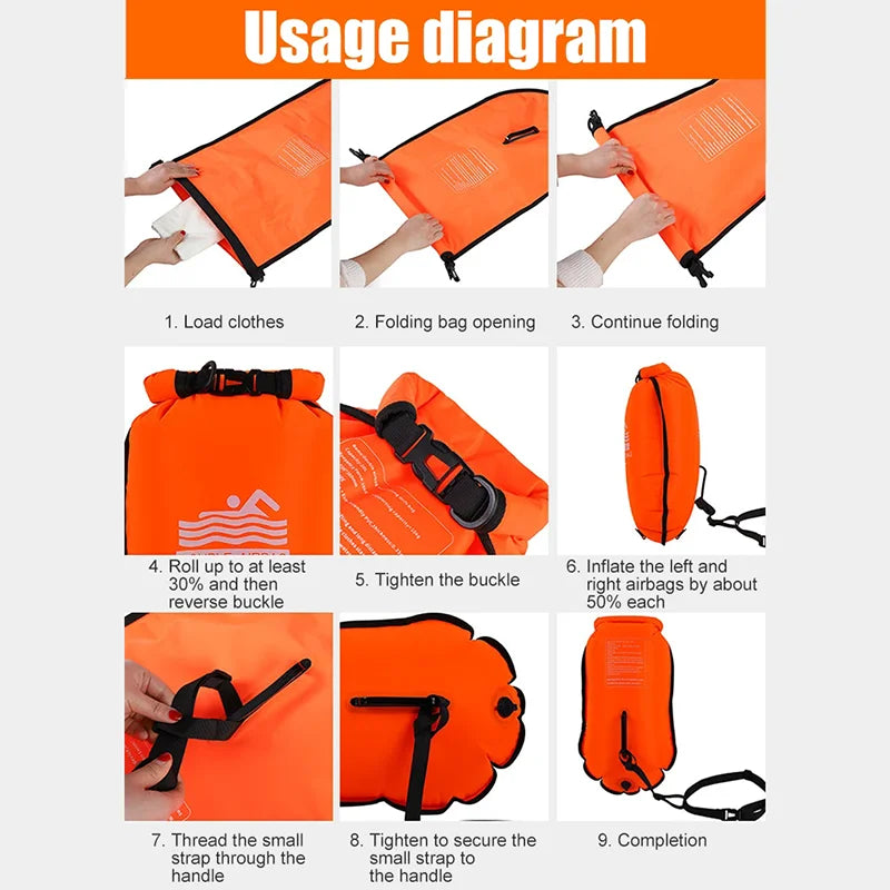 20L Inflatable Open Swimming Buoy Tow Floating Bag Double AirBags Water Sport Life Saving Swim Buoy Pool Inflated Air Drying Bag