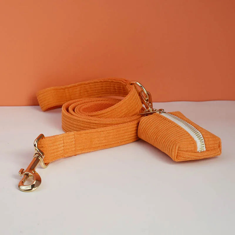 Orange Corduroy Dog Collar And Leash Set For Dogs Custom Engraved Nameplate Pet Supplies Dog Leash Corduroy11 CB DROPSHIPPING