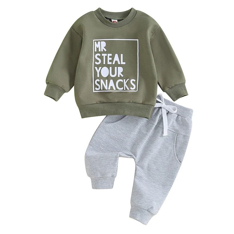 2PCS Toddler Boys Clothes Sets Long Sleeve Letter Print Sweatshirt Tops and Drawstring Pants Spring Fall lSets CB DROPSHIPPING