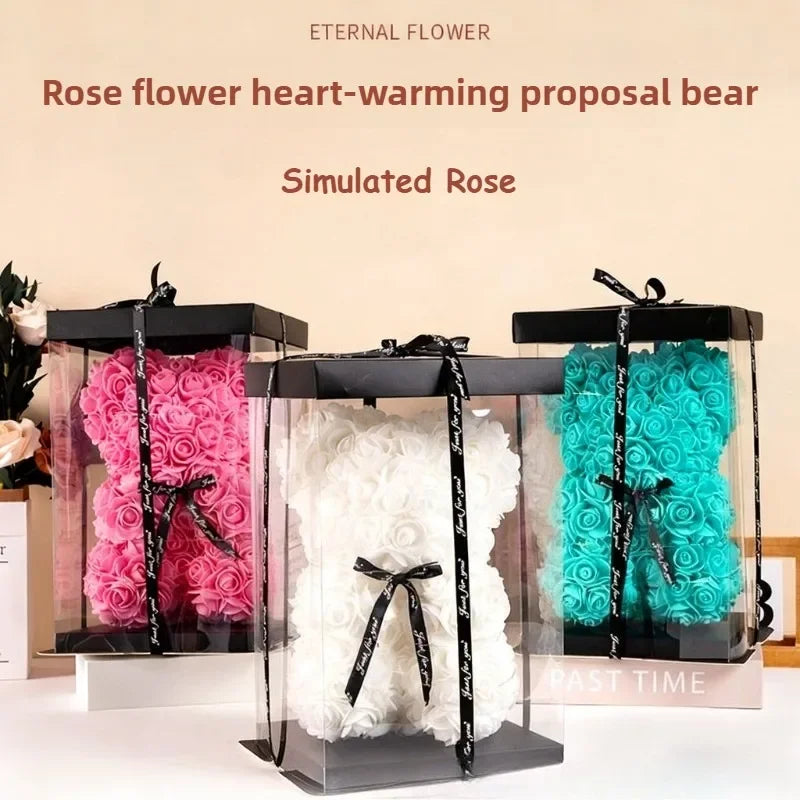 Fashion Artificial Rose Bear Gifts PE Eternal Rose Bear for Mom Mother's Day Birthday Valentine's Day Wedding Party Decoration