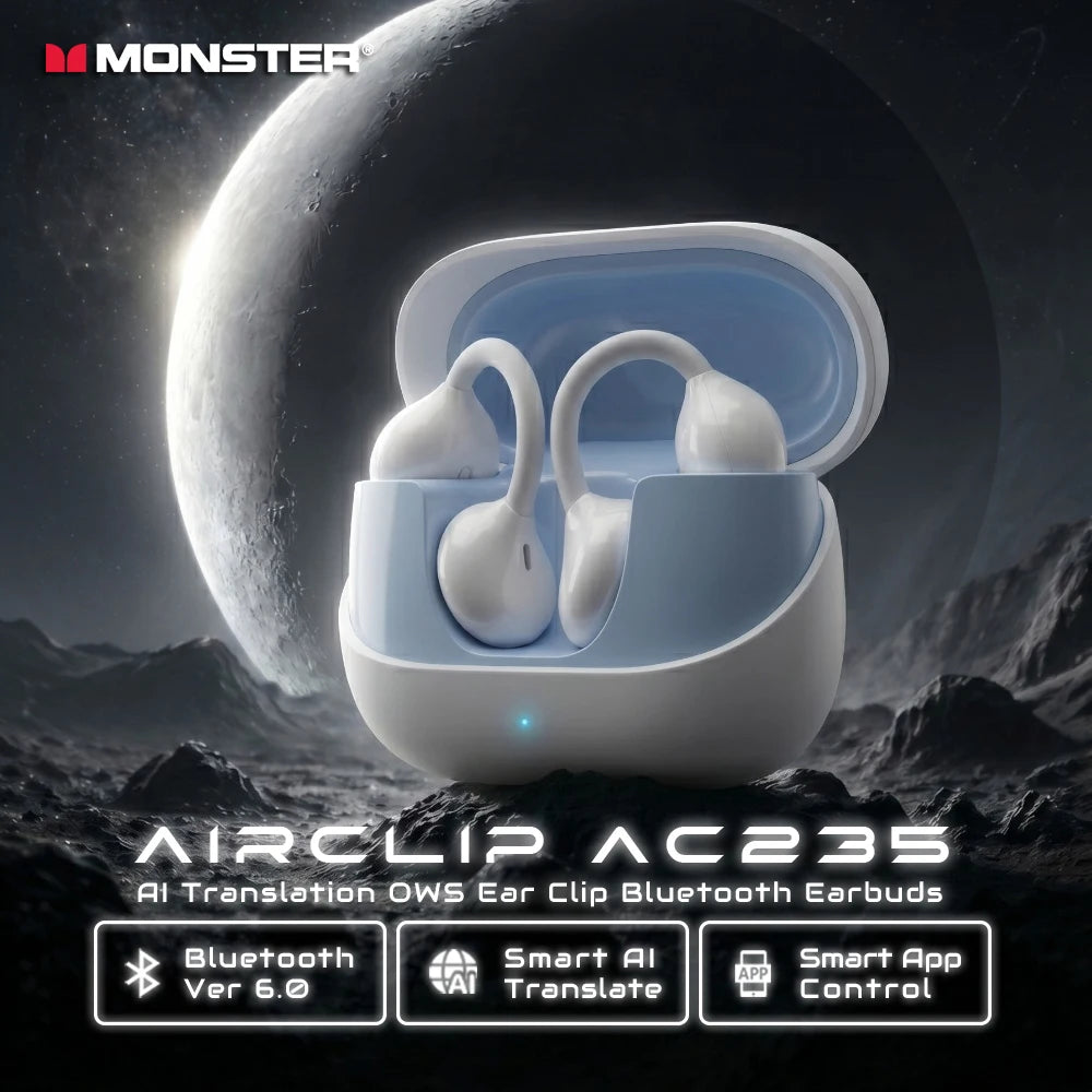 Monster AirClip AC235 AI Translator Ear Clip Earbuds HiFi Stereo Bluetooth 6.0 Headphone TWS Wireless Sport Earphone with APP CB DROPSHIPPING