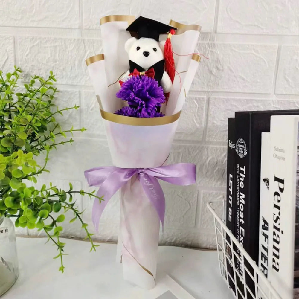Sunflower Bear Bouquet Bouquet Decoration Rose Sunflower Soap Flower Plush Toy Birthday Party Cartoon Lovely Bear