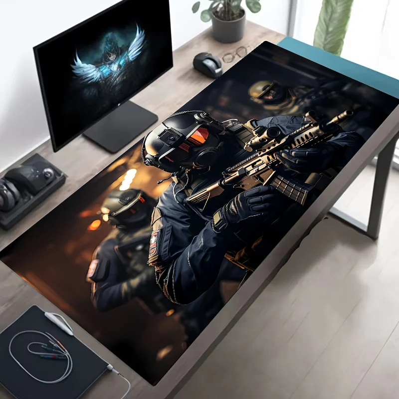 Large Mouse Pad Tactical Soldier Design Non-Slip XXL Desk Pad Gaming Accessories Stitched Edges for Home and Game for FPS Gamer CB DROPSHIPPING