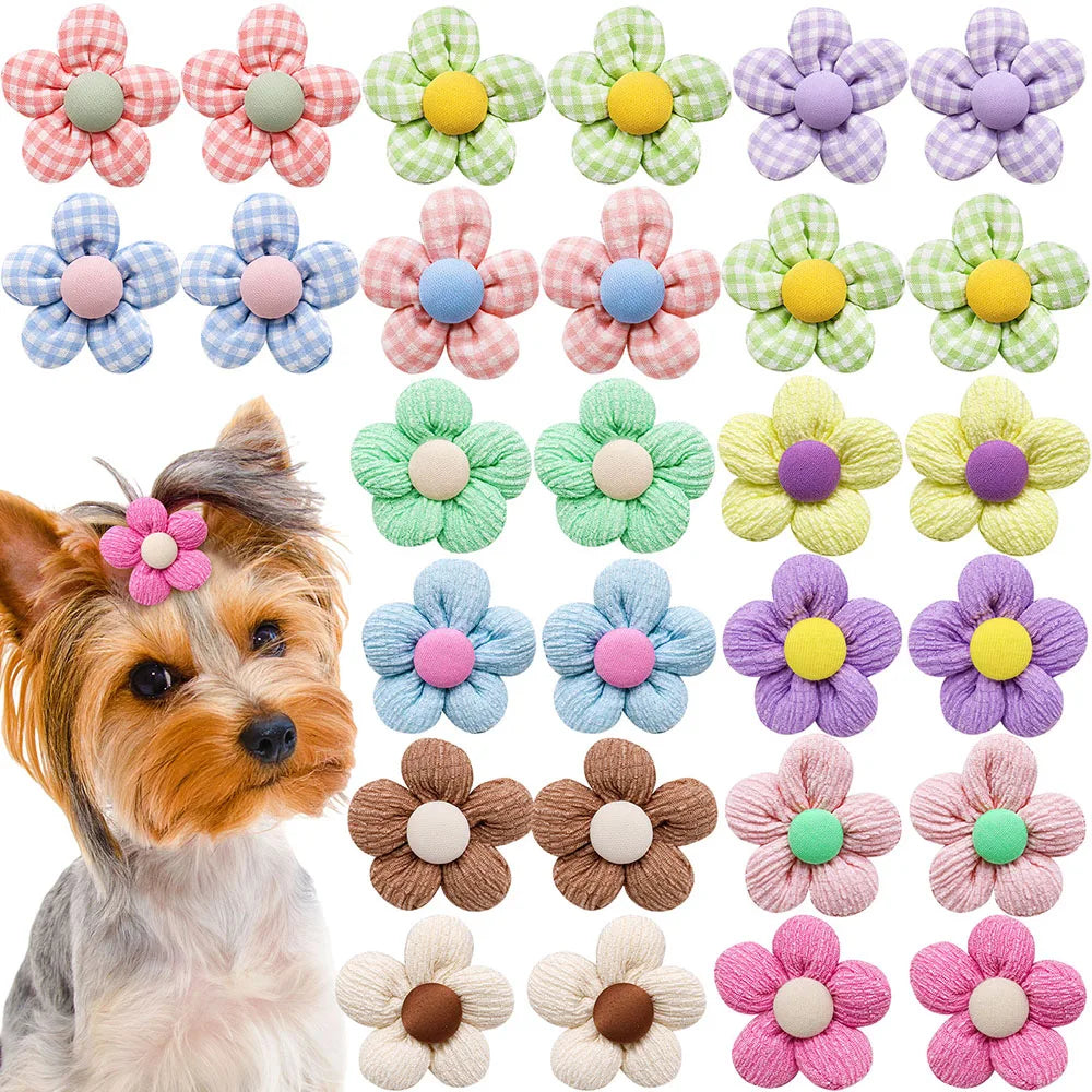 10PCS Flower Shape Pet Hair Accessories For Dogs Cats Hair Decoration Flowers Rubber Bands Bulk Puppy Grooming Accessories CB DROPSHIPPING