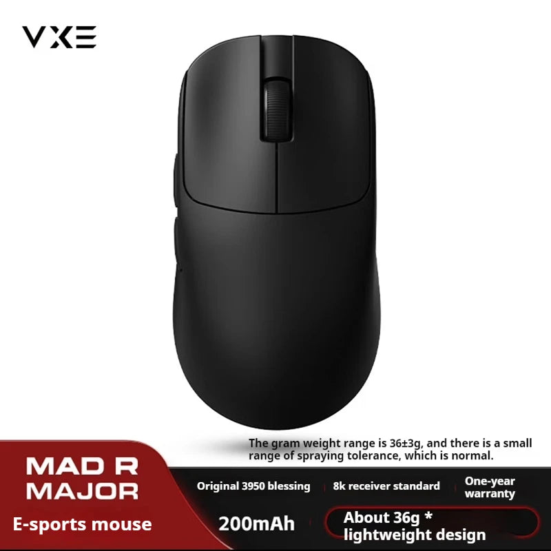 The New Vxe Mad R/R Major Gaming E-Sports Mouse Paw3395/3950 Dual-Mode Nonporous Lightweight Ergonomic Standard 8k CB DROPSHIPPING