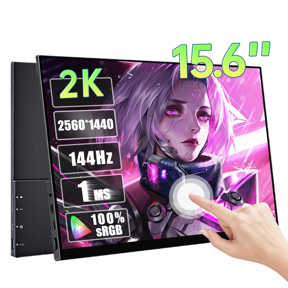 15.6 Inch 2K 144hz Touchscreen Portable Monitor 2560*1440P HDR 100%sRGB FreeSync 1ms IPS Screen With Hidden Stand Gaming Display CB DROPSHIPPING