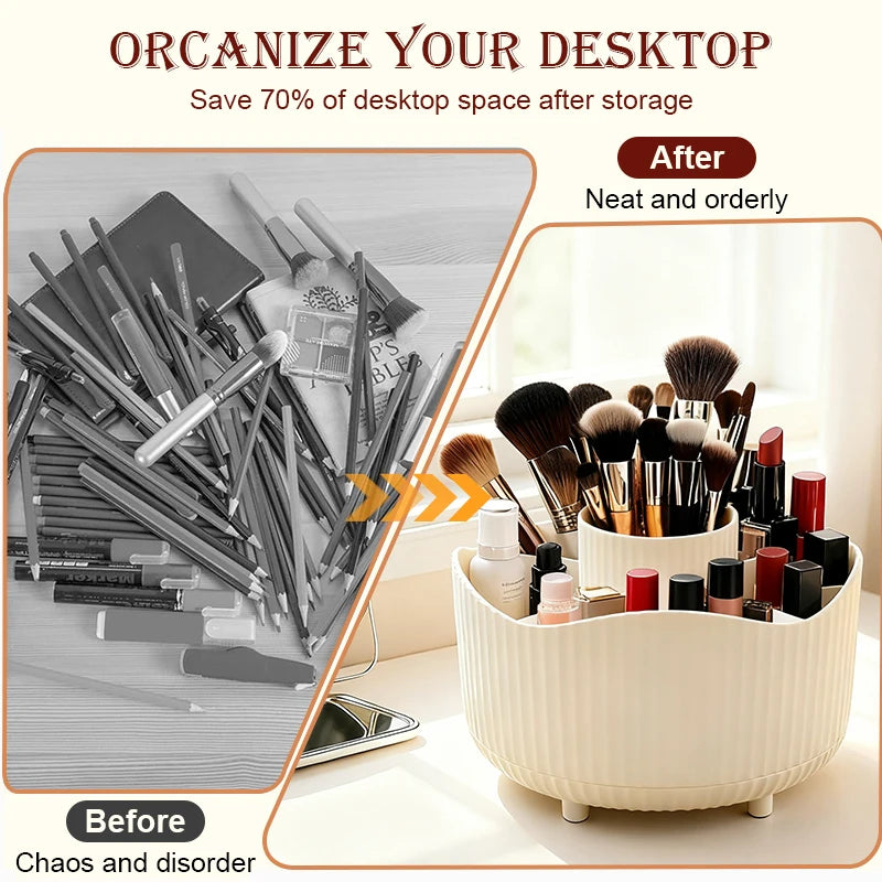 Rotating Makeup Organizer, Cosmetic Display Case with Brush Holder Perfume Tray, Storage Carousel for Vanity Bathroom Countertop CB DROPSHIPPING