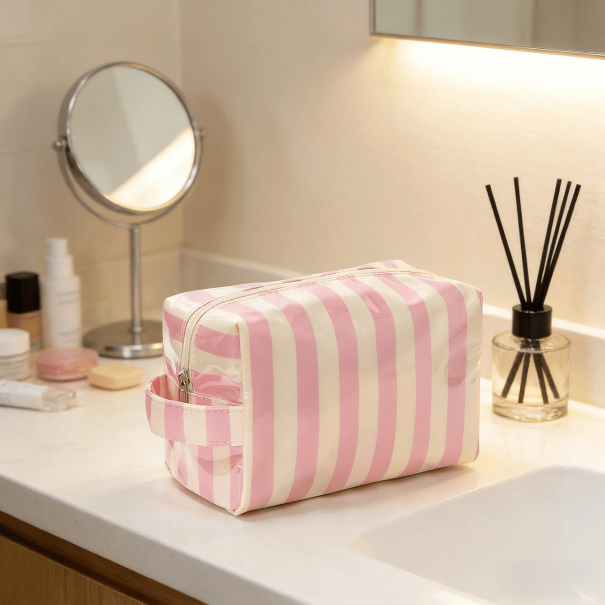 Striped Toiletry Bag Women's Travel Cosmetic Storage Bag Portable Casual Makeup Organizer for Business Trip CB DROPSHIPPING