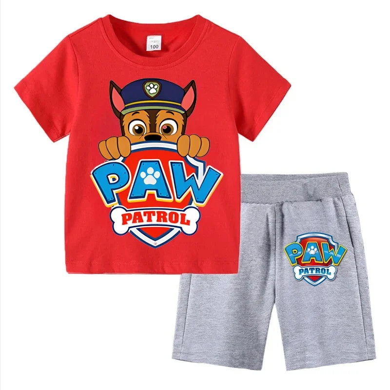 Paw Patrol Kids Set Boys Short Sleeve T-Shirt Top+Shorts 2-Piece Outfits Boys Cartoon Suit 3-8Years Children Clothes For Summer CB DROPSHIPPING