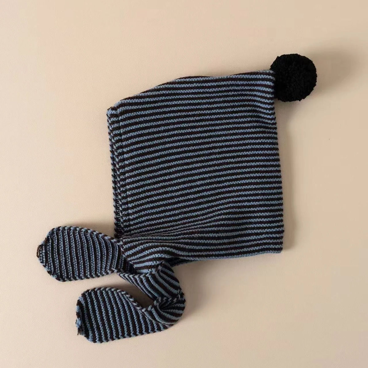 Korean Striped Baby Balaclava Hat Winter Knitted Hood Scarf Ear Protection Warm Bomber Cap Kids Boy Girl Beanies CB DROPSHIPPING