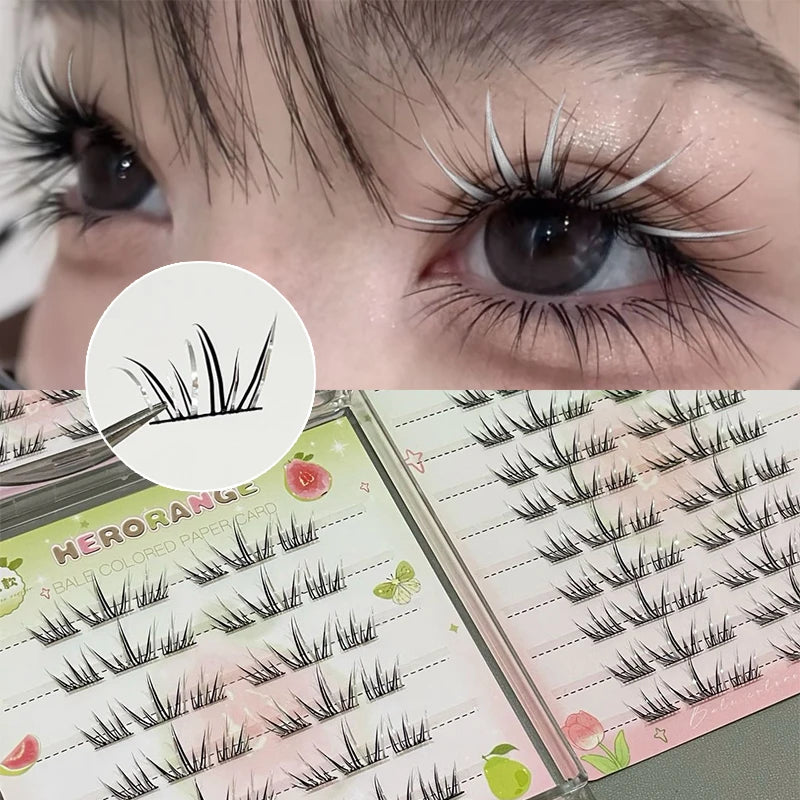 DIY Cluster Punk Silver Black Self-adhesive Glue Free False Eyelashes Segmented Thin Stems Halloween Makeup Girl Lashe Extension