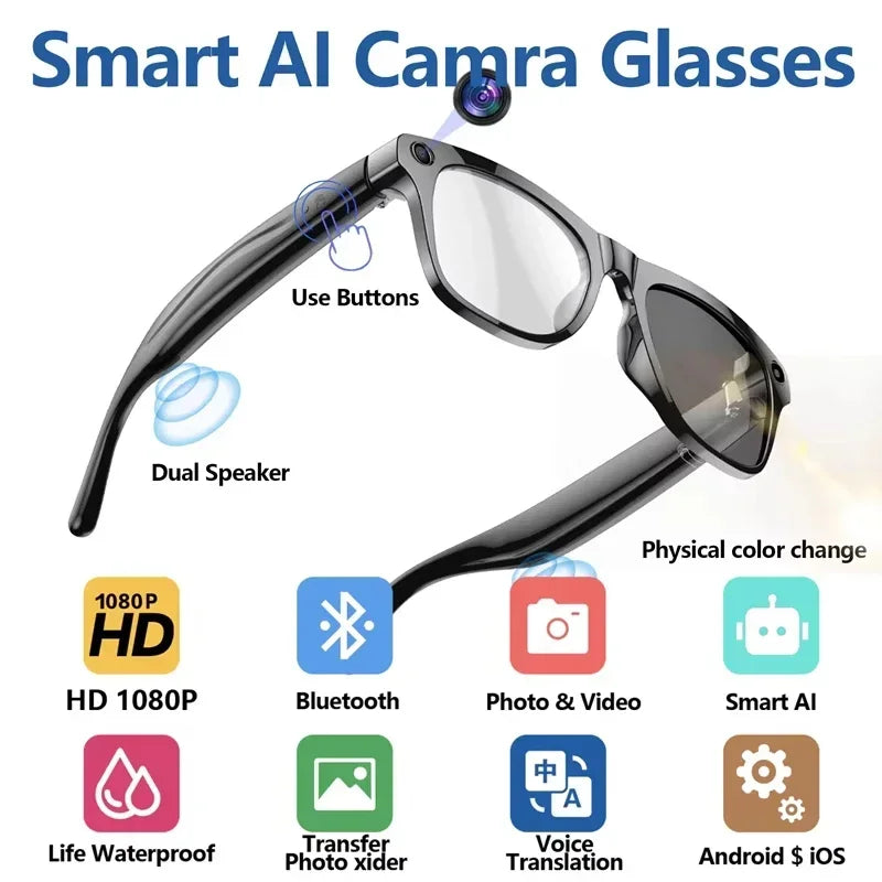 Lenovo AI Smart Glasses With 8K 1200mp Camera Chat Gpt Touch Sport Sunglasses Music Player Bluetooth Calling Voice Assistant CB DROPSHIPPING