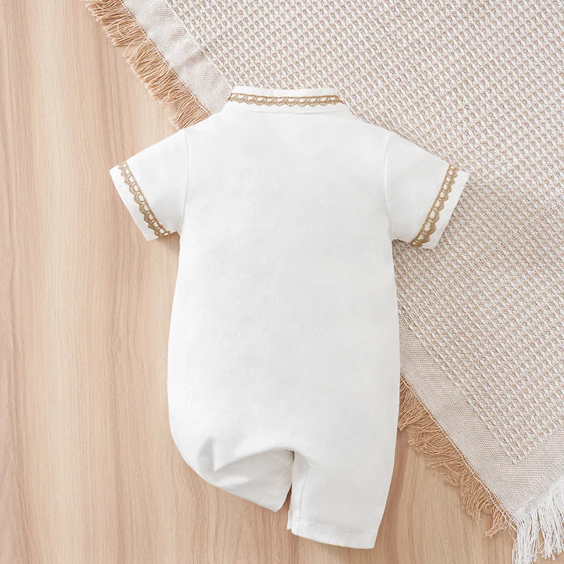 Newborn Baby Clothes Middle Eastern traditional ethnic style Islamic cotton Ramadan White summer short sleeved baby jumpsuit CB DROPSHIPPING