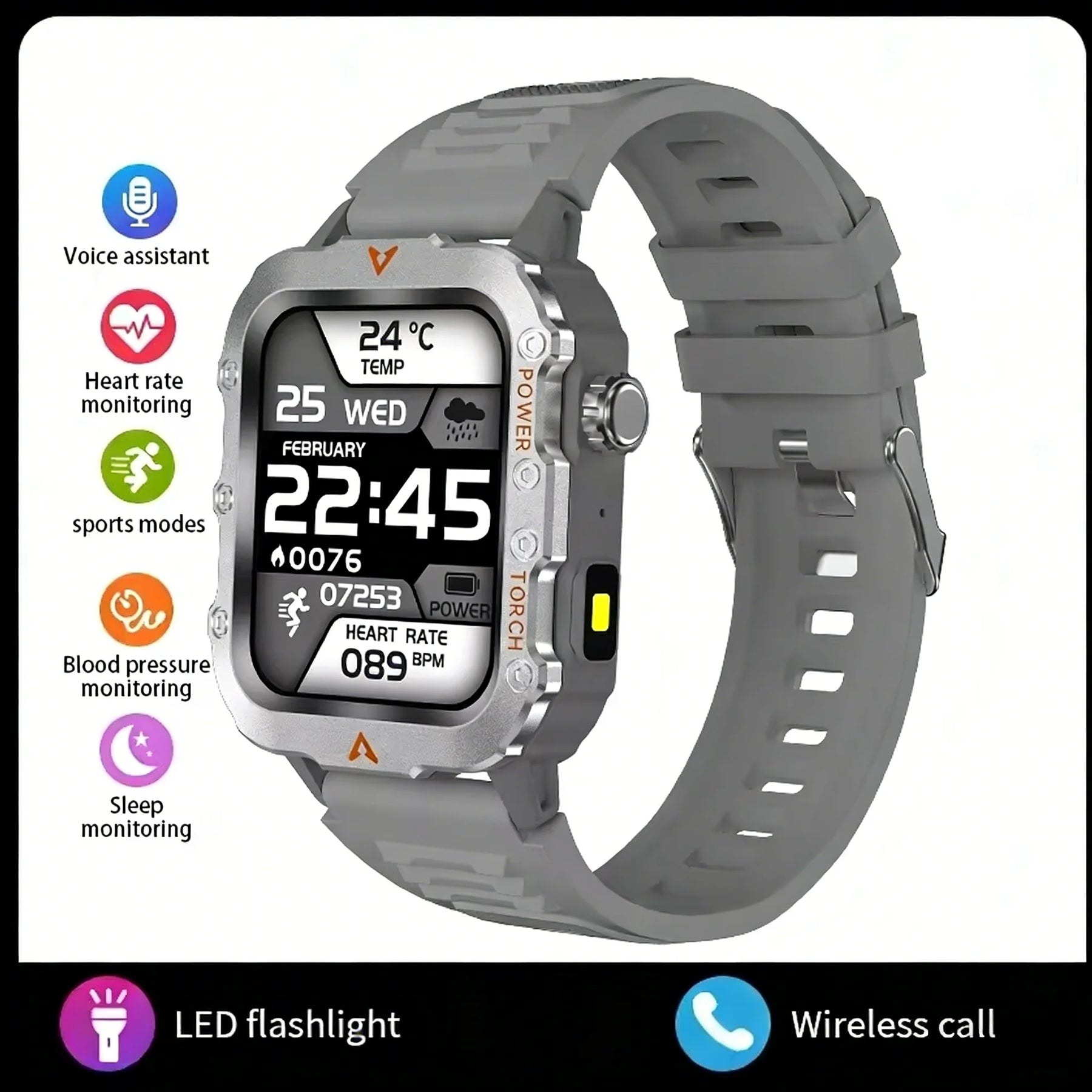 LAXASFIT 2026 New LED Men's Smart Watch Bluetooth Voice Control Multi-Sport Modes Health Monitoring Outdoor Sports Smartwatch