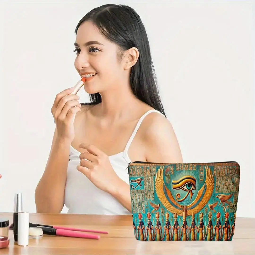 A Egyptian wall painting Eye of Horus makeup bag - cute multifunctional zipper pouch for women, jewelry storage bag CB DROPSHIPPING