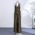 Sequins Women's Pant Sets Sexy Halter Neck Wrap Top Wide Leg Pants Two Piece Set Female 2026 Summer Woman New Vacation Outfit