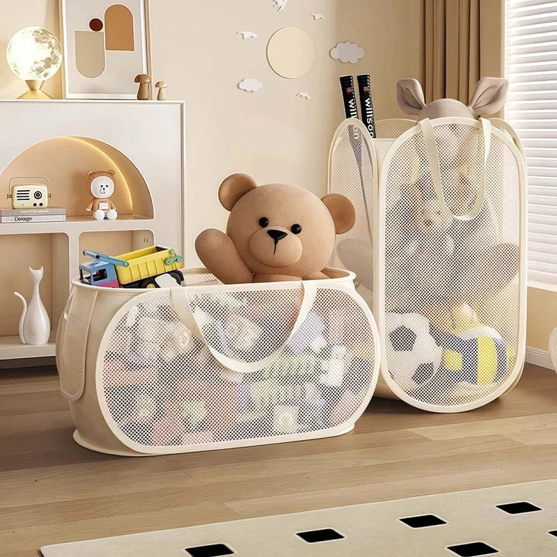 Foldable Mesh Toy Storage Basket, Large Breathable Mesh Laundry Hamper with Handles, Vertical & Horizontal Dual Styles Kids Toy CB DROPSHIPPING
