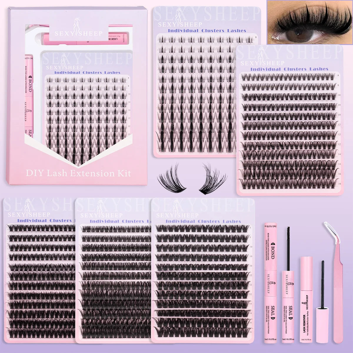 DIY Lash Extension Kit 8-16mm Mix Mink Soft Individual Lashes Cluster Natural Eyelash Extensions With Bond And Seal Makeup CB DROPSHIPPING