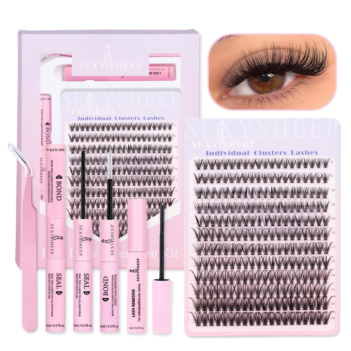 DIY Lash Extension Kit 8-16mm Mix Mink Soft Individual Lashes Cluster Natural Eyelash Extensions With Bond And Seal Makeup CB DROPSHIPPING