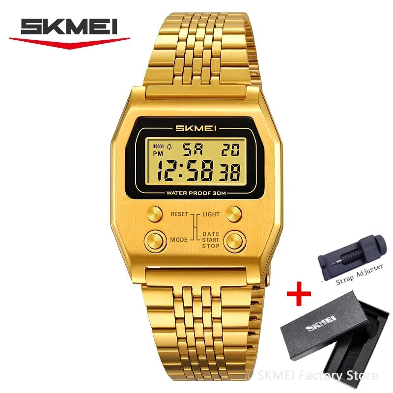 SKMEI 2460 Mens Wristwatches Stainless Steel Sport Luxury Retro LED Electronic Waterproof Digital Watch for Men Reloj Hombre CB DROPSHIPPING