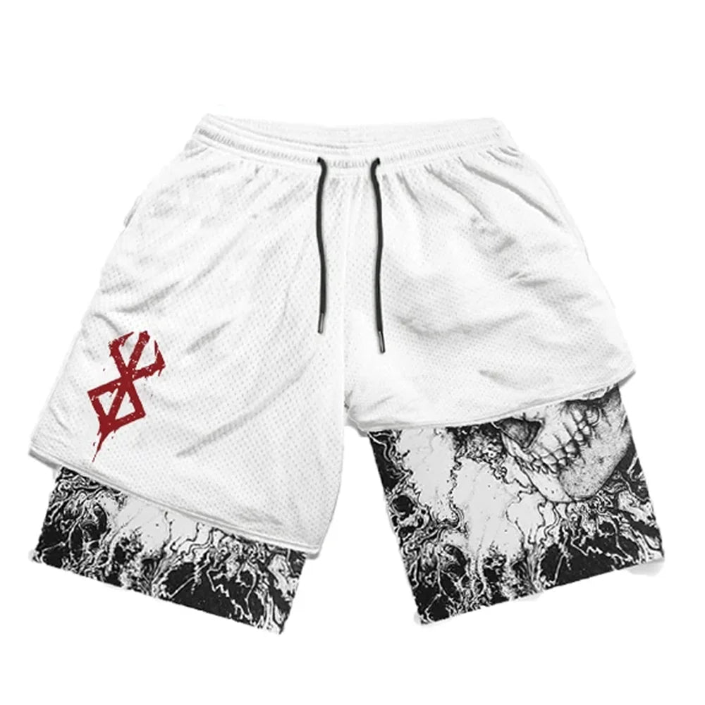 Sport Shorts Men 2 in 1 Gym Jogging Running Training Workout Shorts 3D Anime Berserk Breathable Beach Double-Layer Shorts Mens CB DROPSHIPPING